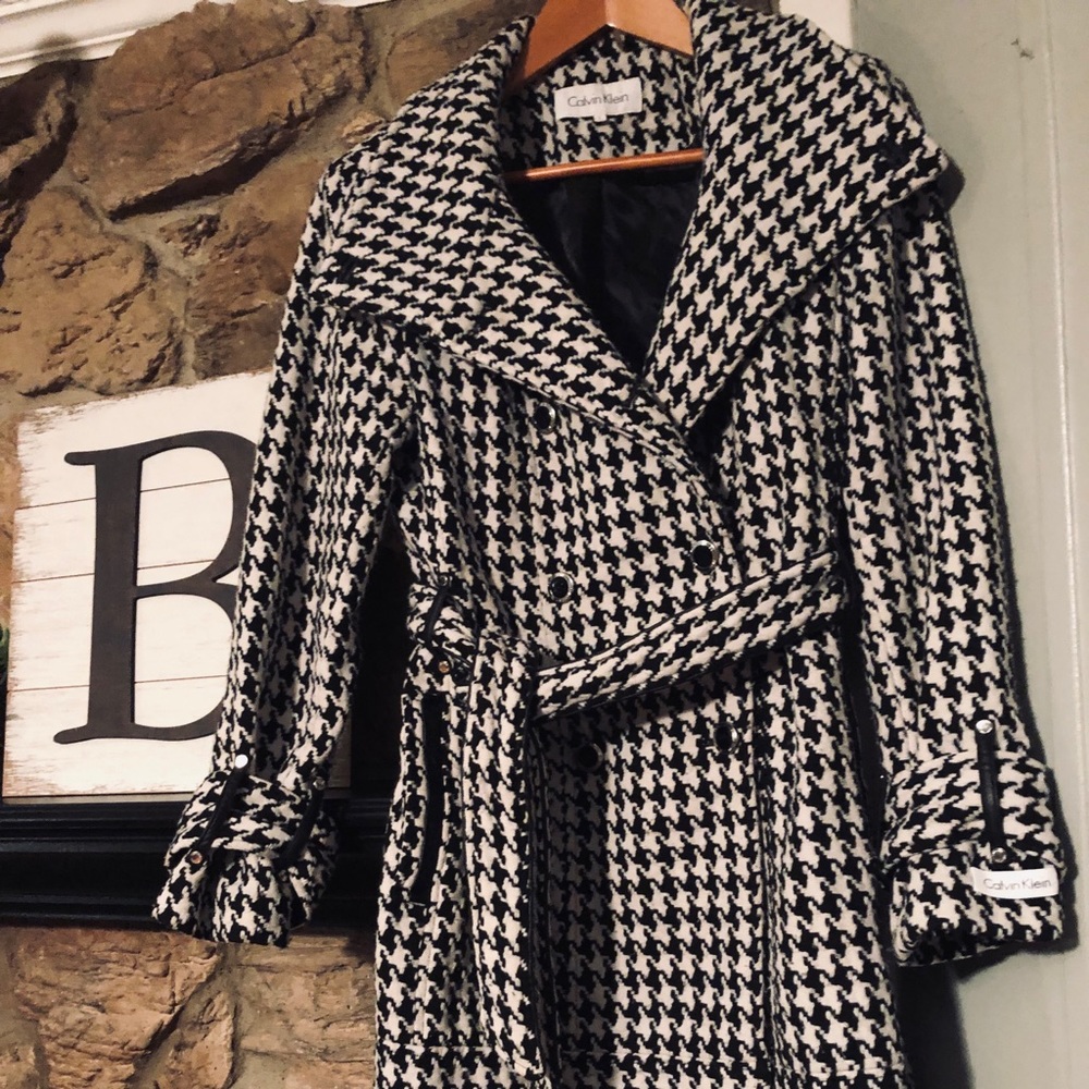 Calvin Klein Wool Houndstooth Coat